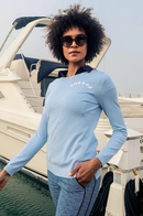 Golftini: Women's CHEERS Crewneck Sweater- Seersucker Blue