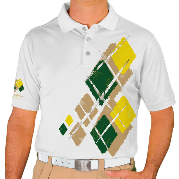 Golf Knickers: Mens Argyle Utopia Golf Shirt - KKK: Khaki/Dark Green/Yellow