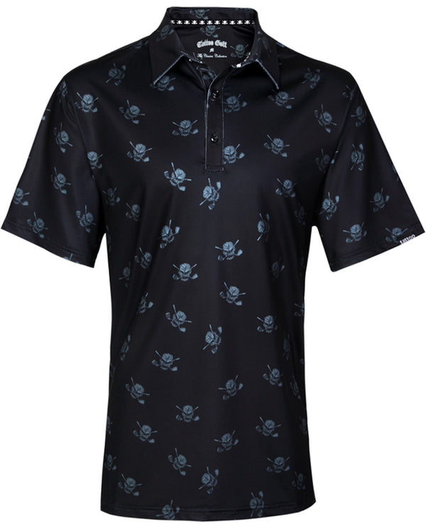 Tattoo Golf: Men's Dancing Skulls Cool-Stretch Golf Shirt - Black/Charcoal