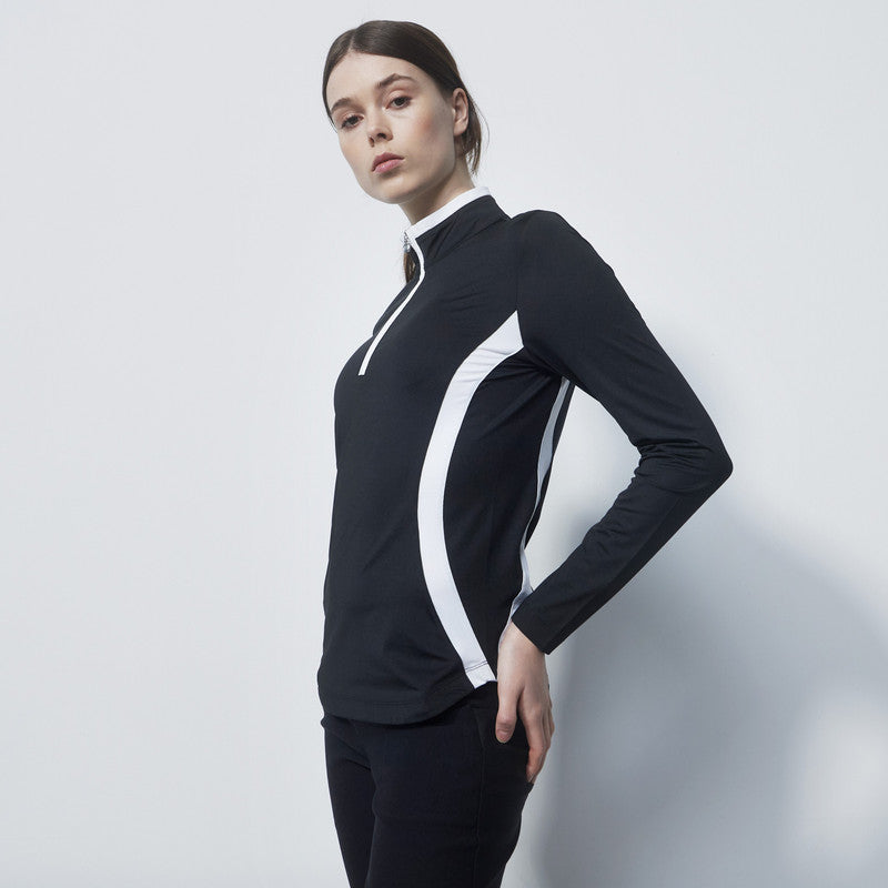 Daily Sports: Women's Vichy Long Sleeve Half Neck Top - Black White