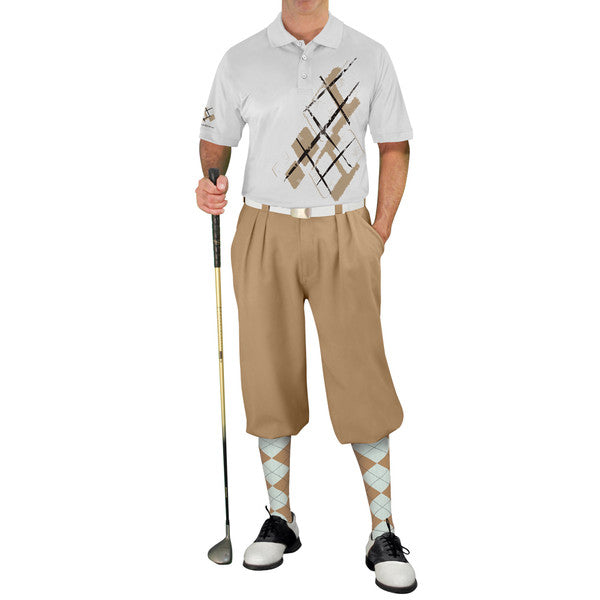 Golf Knickers: Mens Argyle Utopia Golf Shirt - GGG: Khaki/White