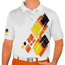 Golf Knickers: Mens Argyle Utopia Golf Shirt - 5I: Orange/Yellow/Black Clothing