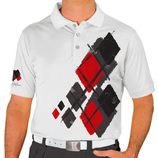 Golf Knickers: Mens Argyle Utopia Golf Shirt - 6U: Charcoal/Black/Red