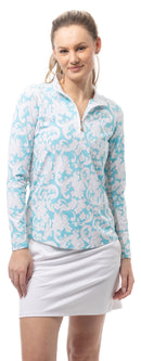 SanSoleil: Ladies Soltek Lux Long Sleeve Print Mock - 900621