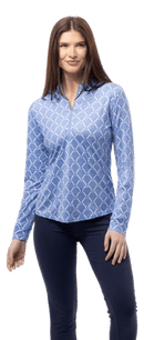 SanSoleil: Ladies Solmelange Longsleeve Print Mock - 900453P Clothing