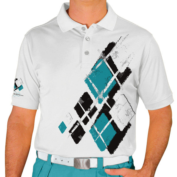 Golf Knickers: Mens Argyle Utopia Golf Shirt - 6C: Black/Teal/White