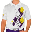 Golf Knickers: Mens Argyle Utopia Golf Shirt - 5Q: Purple/Yellow/White Clothing