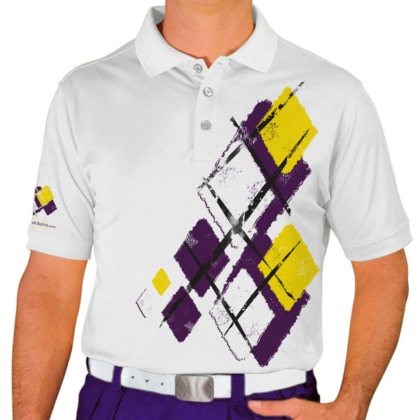 Golf Knickers: Mens Argyle Utopia Golf Shirt - 5Q: Purple/Yellow/White