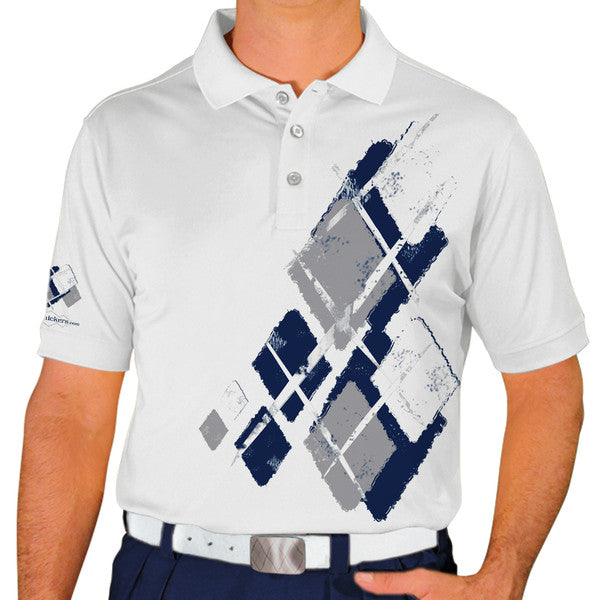 Golf Knickers: Mens Argyle Utopia Golf Shirt - FFFF: Navy/Taupe/White