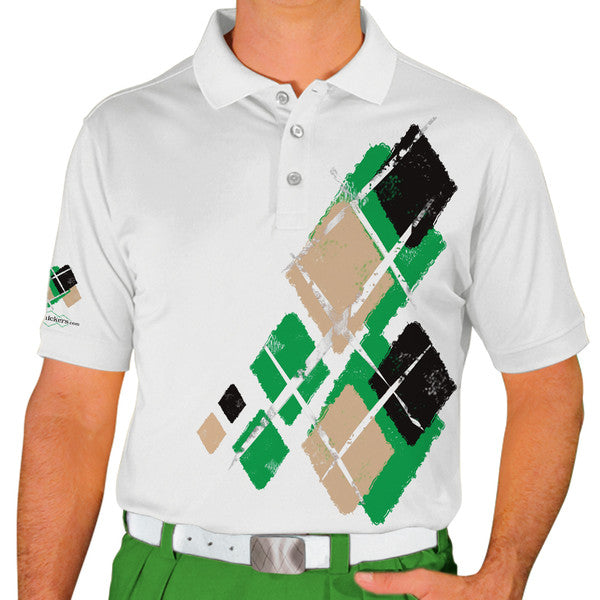 Golf Knickers: Mens Argyle Utopia Golf Shirt - MMM: Lime/Khaki/Black