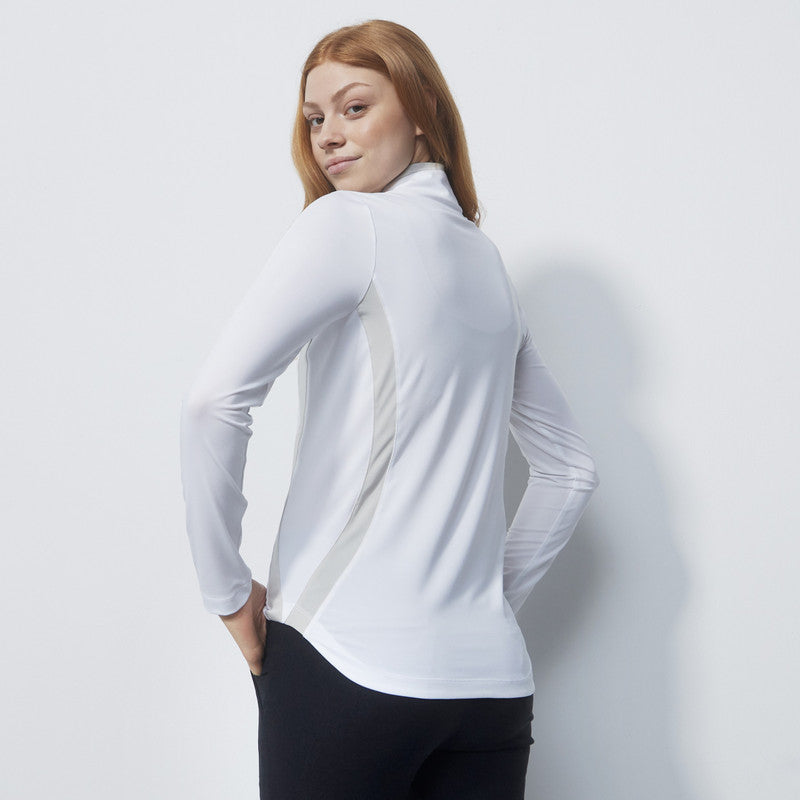 Daily Sports: Women's Vichy Long Sleeve Half Neck Top - White Pebble