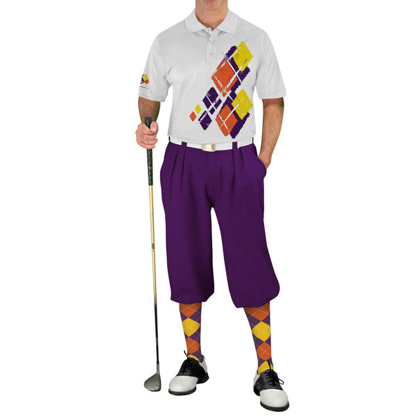 Golf Knickers: Mens Argyle Utopia Golf Shirt - IIII: Purple/Orange/Yellow