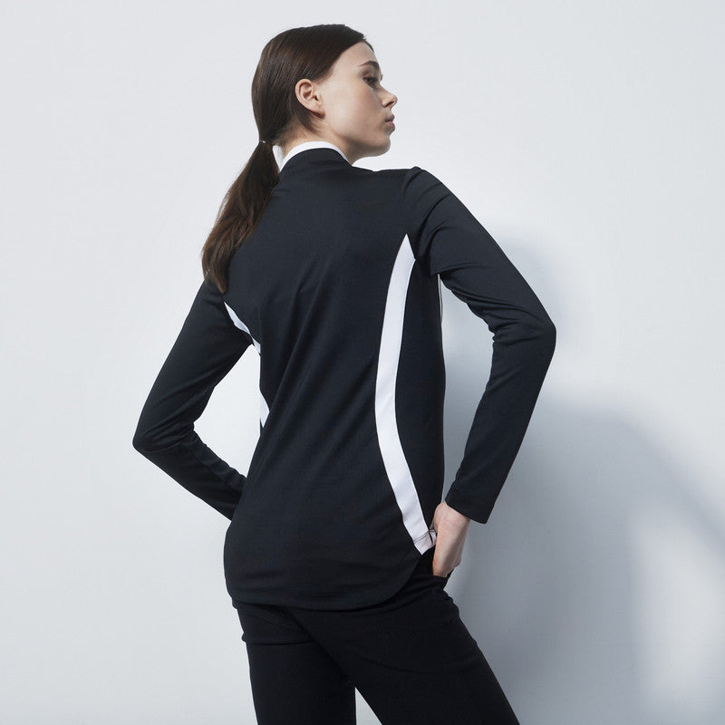 Daily Sports: Women's Vichy Long Sleeve Half Neck Top - Black White