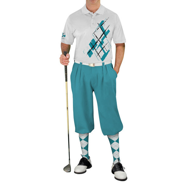 Golf Knickers: Mens Argyle Utopia Golf Shirt - 6O: Teal/White