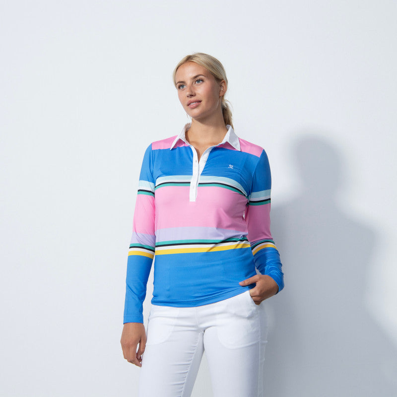 Daily Sports: Women's Long Sleeve Striped Top - Blue Pink