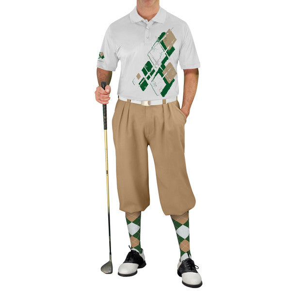 Golf Knickers: Mens Argyle Utopia Golf Shirt - HHHH: Dark Green/Khaki/White