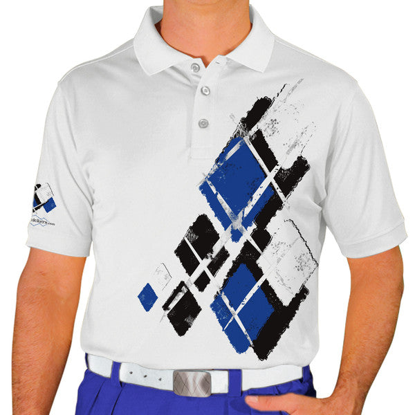 Golf Knickers: Mens Argyle Utopia Golf Shirt - GGGG: Black/Royal/White