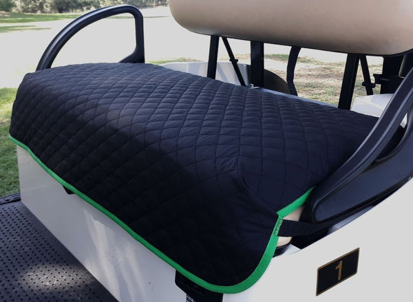 GolfChic: Golf Cart Seat Cover - Black Quilted with Green Binding