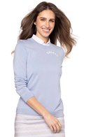 Golftini: Women's CHEERS Crewneck Sweater- Seersucker Blue
