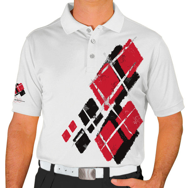 Golf Knickers: Mens Argyle Utopia Golf Shirt - MM: Black/Red