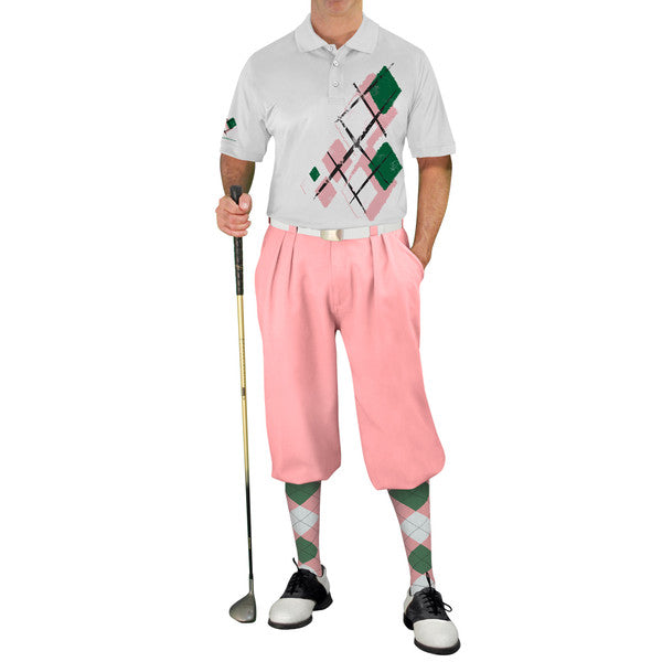 Golf Knickers: Mens Argyle Utopia Golf Shirt - 6D: Pink/White/Dark Green
