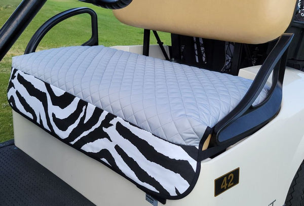GolfChic: Golf Cart Seat Cover - Silver-Grey Quilted with B&W Zebra Trim