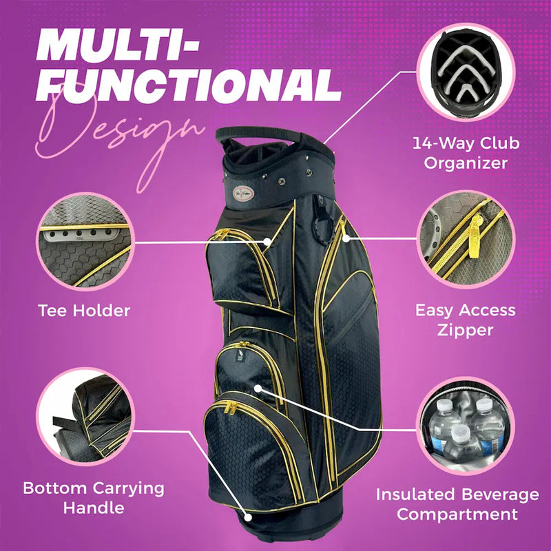 Taboo Fashions: Ladies 14 Way Designer Women's Golf Cart Bag with Cooler - Gold Luxe