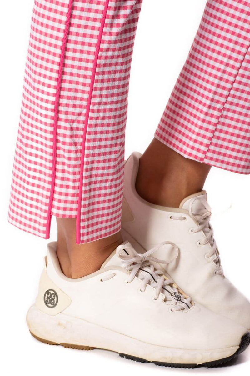 Golftini: Women's Pull-On Stretch Ankle Pant - Hot Pink/White Checkered