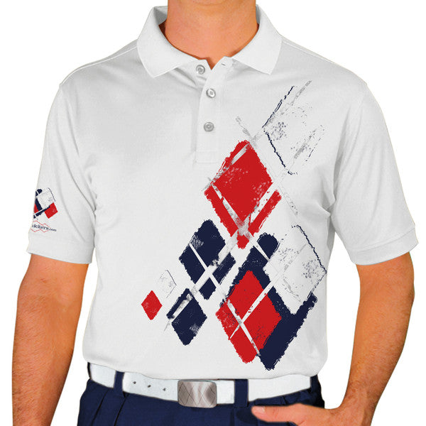 Golf Knickers: Mens Argyle Utopia Golf Shirt - KKKK: Navy/Red/White