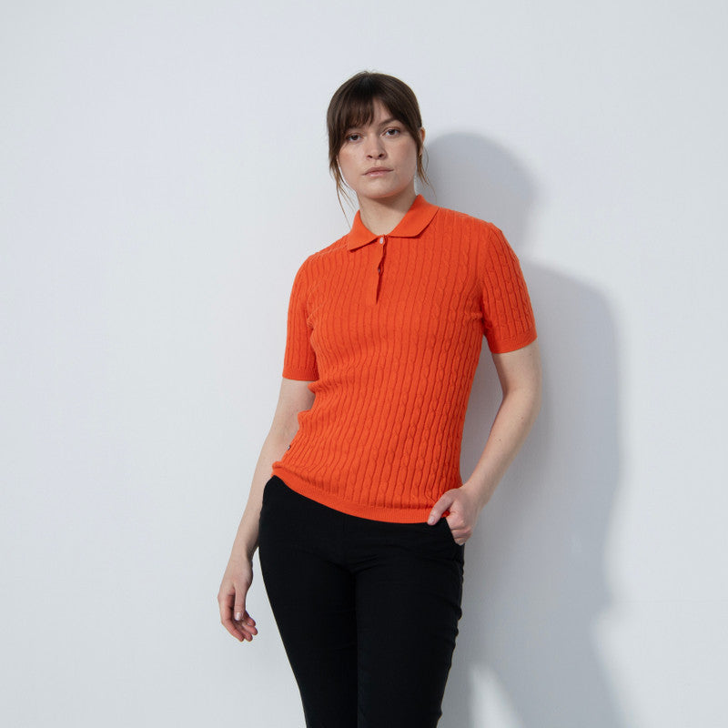 Daily Sports: Women's Madelene Cable Knit Short Sleeve Polo Shirt - Orange