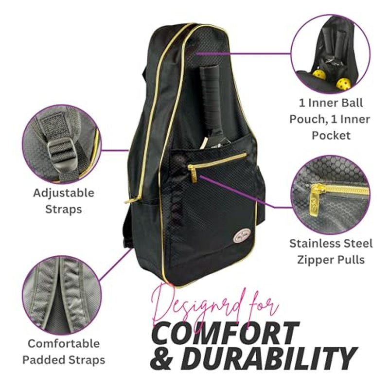 Taboo Fashions: Ladies Premium Pickleball Backpack - Gold Luxe