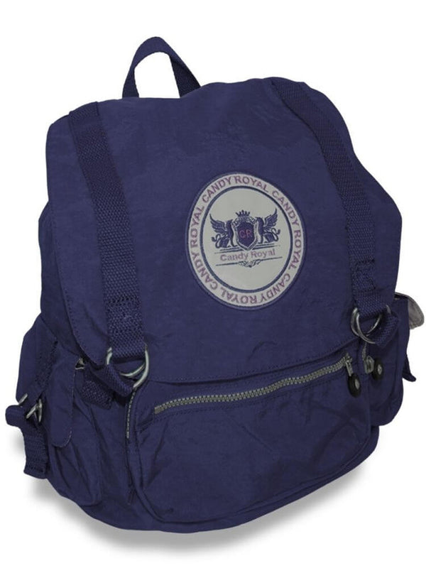 Taboo Fashions: Ladies Lightweight Drawstring Canvas Backpack - Navy Blue