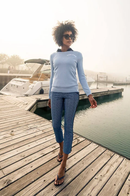 Golftini: Women's CHEERS Crewneck Sweater- Seersucker Blue