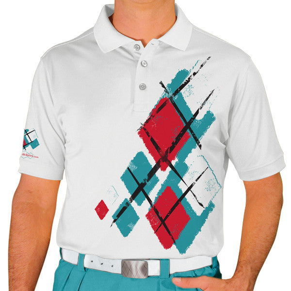 Golf Knickers: Mens Argyle Utopia Golf Shirt - 5X: Teal/White/Red