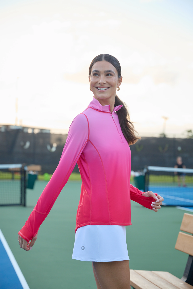 BloqUV x JANTZEN Collab: Women's UPF 50+ Relaxed Mock Zip Top (3002J) - Infinity Coral