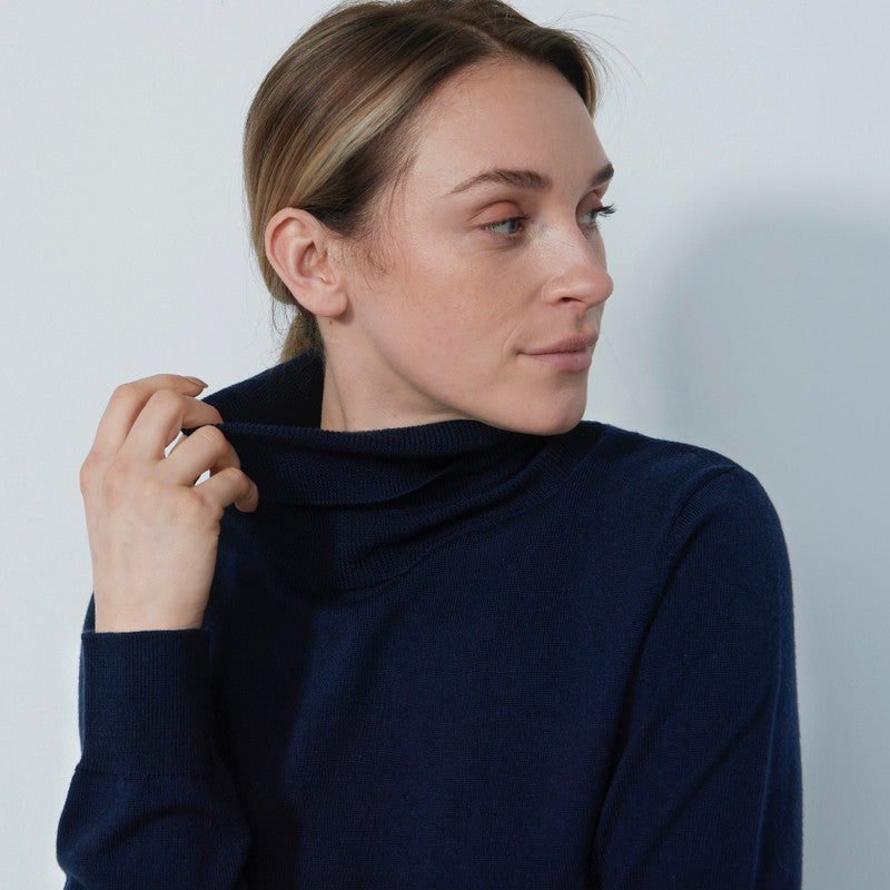 Daily Sports: Women's Boston Roll Neck Sweater - Marine Blue