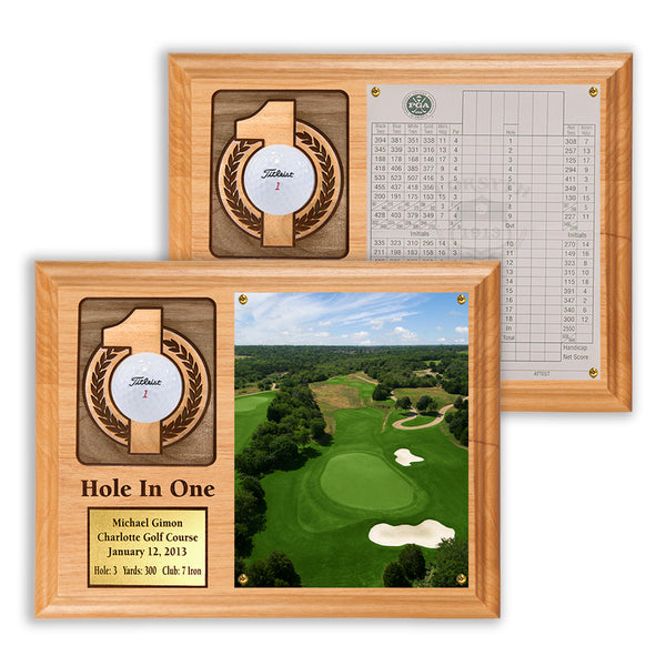 Eureka Golf: Hole In One Ball and Photo/Scorecard Plaque - Horizontal with Brass Plate