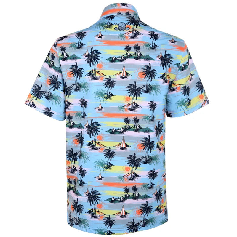 Tattoo Golf: Men's Aloha Cool-Stretch Golf Shirt - Vintage Hawaiian (Blue)