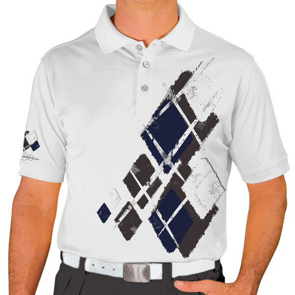 Golf Knickers: Mens Argyle Utopia Golf Shirt - A: Charcoal/Navy/White