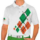 Golf Knickers: Mens Argyle Utopia Golf Shirt - 6Z: White/Orange/Lime Clothing