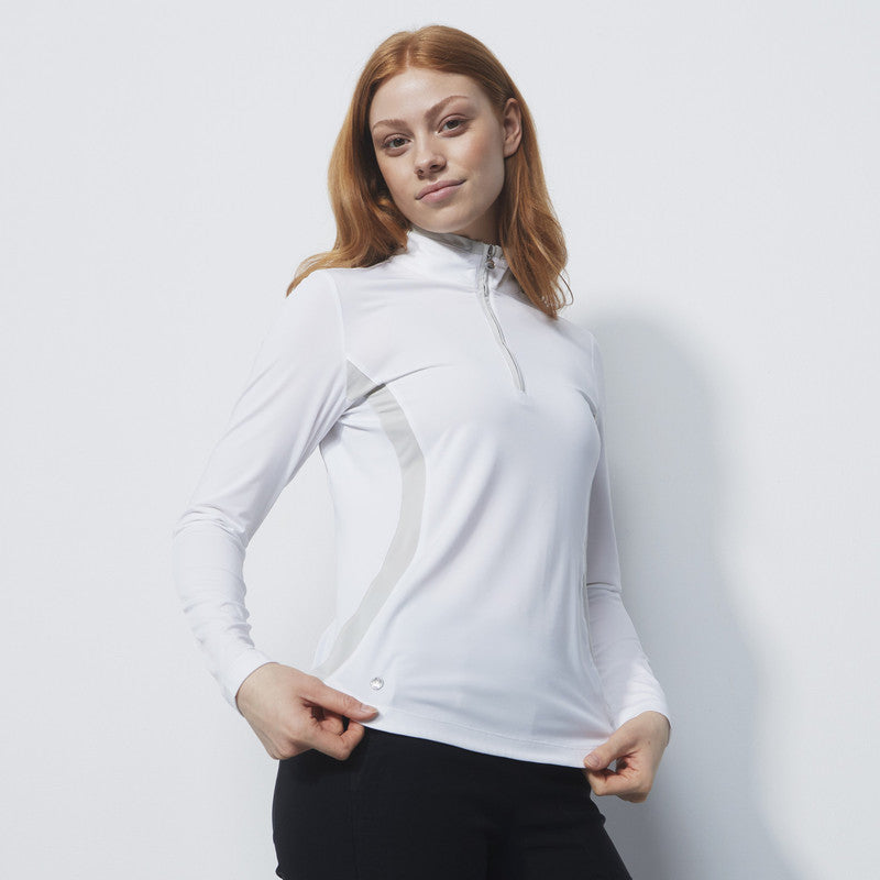 Daily Sports: Women's Vichy Long Sleeve Half Neck Top - White Pebble