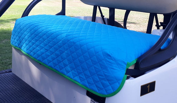 GolfChic: Golf Cart Seat Cover - Turquoise Quilted with Green Binding