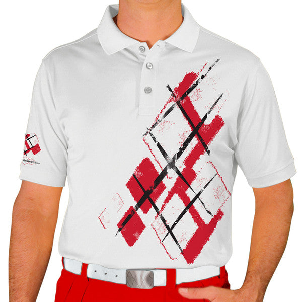 Golf Knickers: Mens Argyle Utopia Golf Shirt - S: Red/White