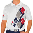 Golf Knickers: Mens Argyle Utopia Golf Shirt - V: Navy/Taupe/Red Clothing