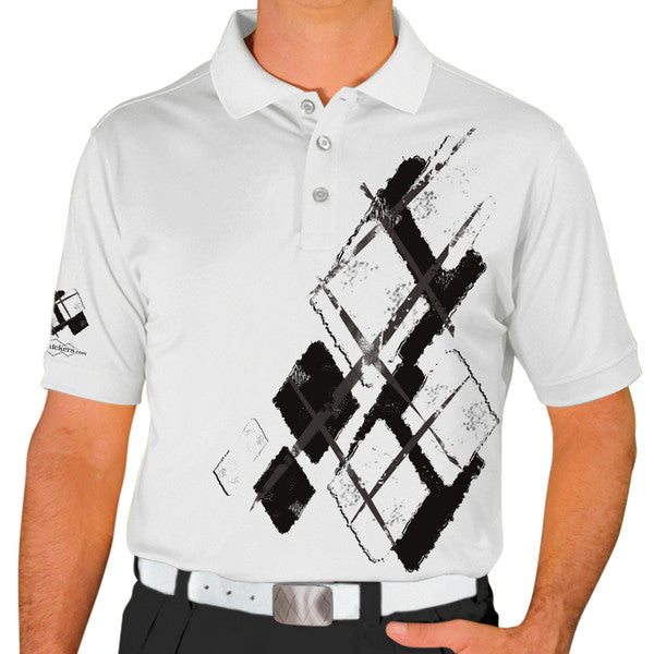 Golf Knickers: Mens Argyle Utopia Golf Shirt - L: Black/White