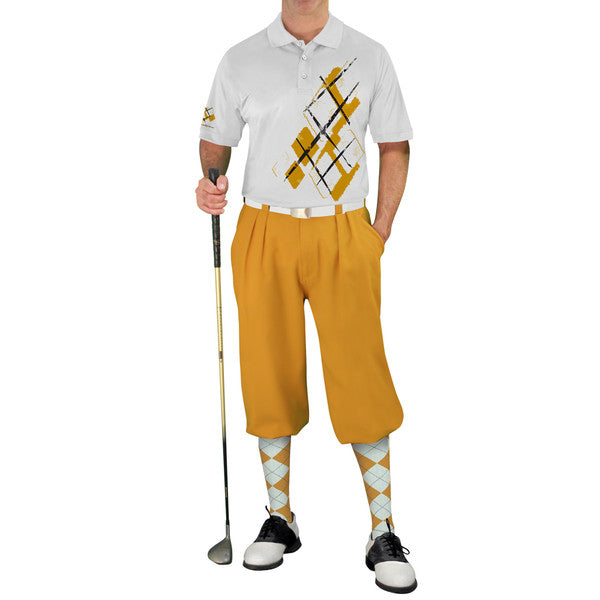 Golf Knickers: Mens Argyle Utopia Golf Shirt - FFF: Gold/White