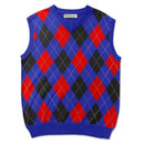 Golf Knickers: Men's Argyle Sweater Vest - Royal/Red/Black Clothing