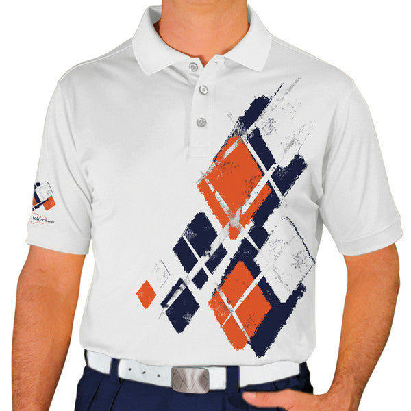 Golf Knickers: Mens Argyle Utopia Golf Shirt - LLLL: Navy/Orange/White