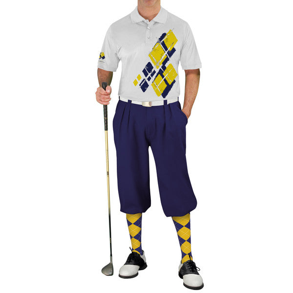 Golf Knickers: Mens Argyle Utopia Golf Shirt - F: Navy/Yellow