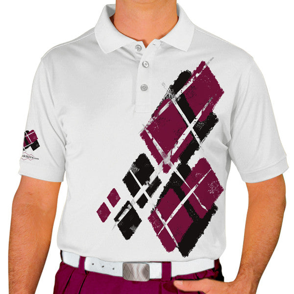 Golf Knickers: Mens Argyle Utopia Golf Shirt -  DD: Black/Maroon